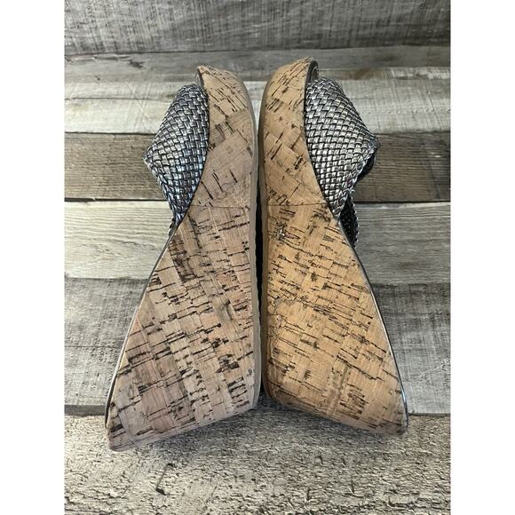 Yellow Box Braided Metallic Rhinestone Buckle Cork Wedge Sandals Size 10 - Picture 8 of 9